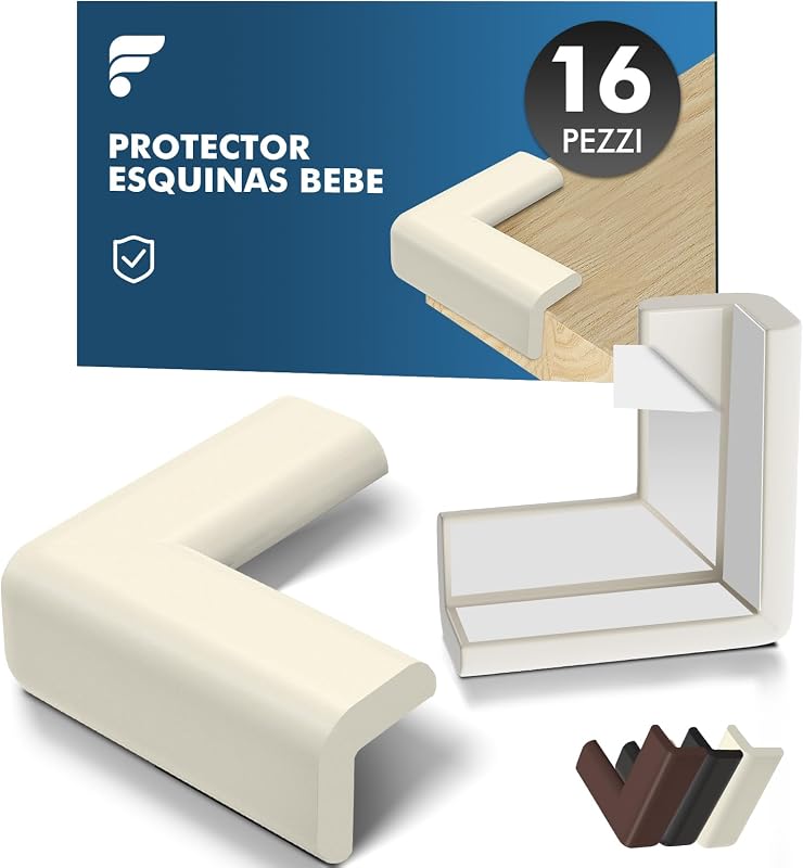 shinfly 16 x Protector Esquinas Bebe, Espuma Suave Protectores de Esquinas para Bebes, Adhesivo Extra Fuerte Protege Esquinas Bebe, Esquineras para Cama, Mesa, Muebl(Blanco Roto)