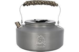 CARPLIFE PRODUCTS LTD Lightweight Aluminium Camping and Fishing Kettle - CarpLife Products - Fishing Kettle - Camo Paracord Handle 1.1L Capacity - Hand Finished