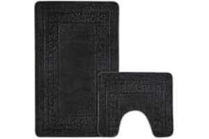 Paradise Products Bath Mat Set - New Greek Rug Style, 2-Piece Non-slip Bathroom Mats (Black)