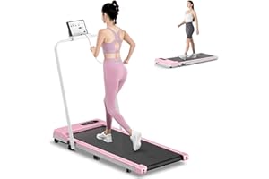 HOME FITNESS CODE HomeFitnessCode Folding Treadmill, 2.5HP Walking Pad Motorized Electric Under Desk Treadmills for Home with LED Display & Remote, Adjustable Speed, 320LB Capacity, No Assembly (Pink with Handrail)