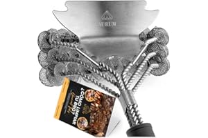 AURUM GOURMET TOOLS Aurum® Cepillo Barbacoa. Parrilla Barbacoa, Limpia Hornos, Accesorios Barbacoa, Rejilla Barbacoa, Limpia Barbacoa, Limpieza Barbacoa, Limpiador Barbacoa, Barbacoa Accesorios, Cepillo de Alambre, BBQ