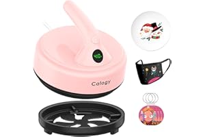 Calogy Transfer Press Mini macchina per pressatura a caldo, macchina plotter Temperatura max 210℃ Diametro 16,7 cm Piccola pressa da stiro per magliette, vestiti per animali domestici (Rosa)