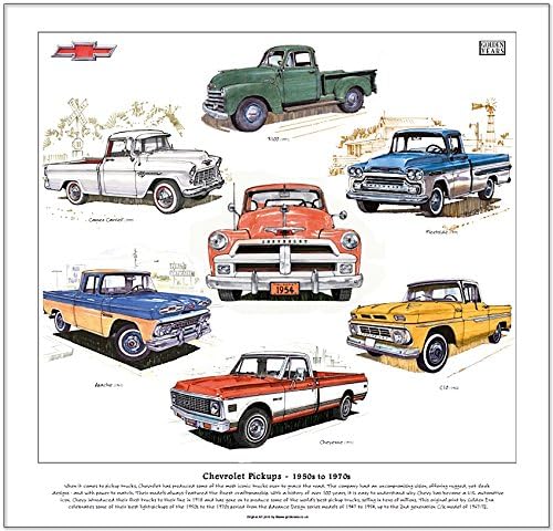 Classic Chevrolet Pickups 1950s to 1970s Print --- Ready to frame.