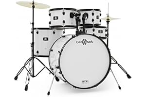 GEAR4MUSIC BDK22 Kit de batería acústica completa tamaño Rock con platillos y hardware Blanco