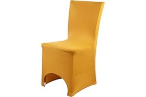 Trimming Shop Spandex Gold Chair Cover Stretch Fabric Removable Washable Protective Slipcovers for Weddings Banquets Ceremony Hotel Dining Parties Décor, 1pc