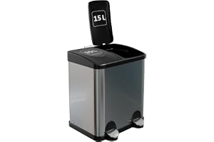 Amig - Dubbel återvinningsbehållare med pedaler Mod. RECIK2-30 liter: 2 x 15 l fack - 48 x 32 x 40 cm - Rostfritt stål - Silver - Fingeravtryckssäker kökssoptunna - Modern design