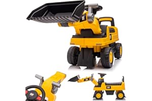 sun baby Sitzbagger mit eingebautem Ablagefach, Bagger Kinder, Kinderbagger mit 2 Sound-Tasten, Sandbagger, Rutscher Bagger, Schaufelbagger, Aufsitzbagger für Kinder ab 1 Jahr