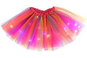MVPACKEEY Tutu Ballet Dancing Skirt, Girls LED Light Up Tutu Ballet Skirt, Tutu Skirt Stars and Sequins, Princess LED Dancing Skirt, Luminous Party Dress, Dance Dress for 3-13 Years Old Kid (Rose Red)