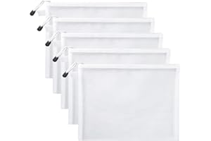 scicent A4 Mesh Bags 5 PCS Plastic Zip Wallets Folders Zipper Pouch Document Bag Zipper File Bags for School & Office Supplies White-A4
