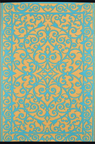Grün Deko-wendbar-leicht Kunststoff Teppich Gala Safran blau türkis – 4 X 6 FT (120 x 180 cm), safran/blau türkis