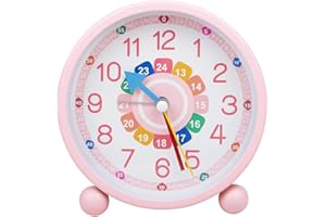 EBKCQ Wecker Kinder, Kinderwecker für Schulanfänger, Kinderwecker ohne Ticken, Kinderwecker Digital mit Nachtlicht, Lernwecker Snooze Lernuhr Wecker für Kinder Jungen und Mädchen (Rosa)