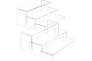 Rarapop 6 Pcs Acrylic Display Risers, Clear Riser Shelf Showcase for Buffet Cupcake, Puppets, Anime Characters, Perfumes, Jewelry, Clear Product Stand, Acrylic Risers for Display (SetE)