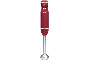 Chefman Immersion Blender, 800W Hand Blender with Stainless Steel Blades, Powerful Electric Ice Crushing 2-speed Control Handheld Food Mixer, Purées, Smoothies, Shakes, Sauces & Soups, Red