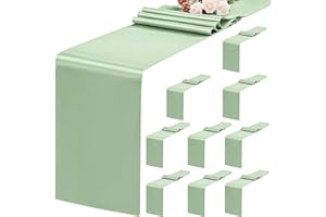 TERUNTRUE 10 Pack Sage Green Table Runner,Satin Table Runners, 12 x 72 Inch Silk Table Runners for dining Table, Table Runner for Wedding,Birthday Banquets Engagements Party Decoration