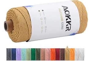 AOKKR Macrame Cuerda, Hilo Macrame 3mm x 100m Cordel Algodon Natural Suave de 4 Hilos, Macramé Pared, Macrame Cortinas, Macramé Colgador de Plantas, Decoración Bohemia Colores, Marrón/Arena