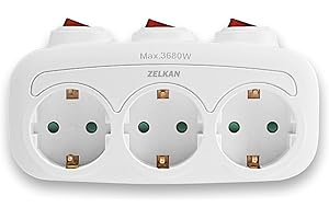 ZELKAN Steckdosenleiste mit 3 horizontalen Steckdosen mit 3 einzelne Schalter - Steckdosenadapter mit Mehrfachstecker für die Wand - Mehrfachsteckdose ohne Kabel - Weiß