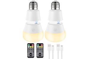 LGMCF Rechargeable Light Bulb with Magnetic & Type-C 2IN1 Charging, E27 Battery Powered Light Bulb with Remote Control, 700LM Dimmable Bulb with Magnetic Base Detachable for Non Hardwired Lamps, 2 Pcs