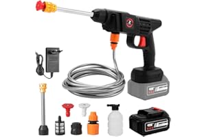 EZNAOBO Kabelloser Hochdruckreiniger, 21 V, 50 bar, Hochdruckreiniger mit Akku, tragbarer Hochdruckreiniger mit Schlauch aus Schaumstoff, für Reinigung und Bewässerung (1 x 12000 mAh Akku)