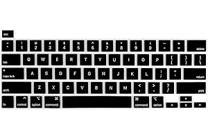 MiNGFi Protection Clavier Silicone Anglais QWERTY pour MacBook Pro 13" M1/M2 A2338 (2020–2023), A2289 (2020), A2251 (2020–2021), Pro 16" A2141 (2019–2021) US/ANSI - Noir