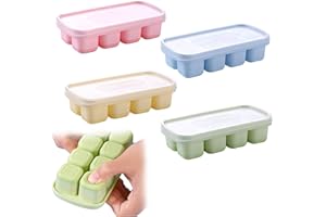 Bahan alamy Zestaw 4 silikonowych foremek do kostek lodu, z pokrywką, nie zajmuje dużo miejsca, można je układać w stos, certyfikat LFGB i nie zawiera BPA, kwadratowe miseczki na kostki lodu