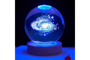 HADAVAKA Modèle 3d De La Boule De Cristal De La Galaxie, 7 Couleurs Changeantes Avec Base Led, Modèle De Planètes De 8Cm, Scène De Nuit Créative Astronomie 3d Veilleuse Lumineuse (Milky Way)