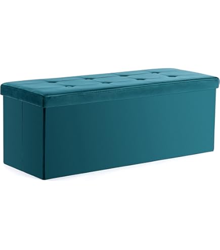Pouf Contenitore Rettangolare - Cassapanca Con Gambe In Legno, Blu - Foto 5