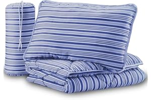 ‎DILUMA DILUMA Sommer Reise-Bettenset 2-teilig in Dunkelblau - 1x Steppdecke 135x200 cm und 1x Schlafkissen 60x40 cm mit praktischer Reisetasche - Set aus Decke und Kissen für Urlaub, Camping, Gäste, Reisen