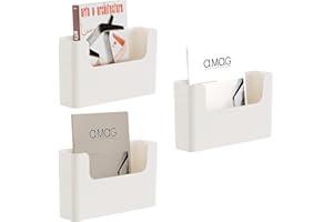 Senhoglb Office Hanging File Holder Oragniser Rack, 3 pcs Wall Mounted Document Holder, Plastic Wall Magazine Rack Storage with Adhesive Pad for Home, Door , Cream White(No Drilling)