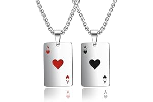ZAMXHUG Bijoux Homme - 2 pcs Pendentif Collier pour Hommes, Collier en Acier Inoxydable argenté Accessoires pour Couples et Hommes 60cm (As de Pique+As de cœur)