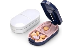 DENUOTOP Coupe-Comprimé, Séparateur de Comprimés avec Lame et Compartiment de Rangement pour Pilules, Séparateur de Pilules Portable pour Couper et Écraser Petits et Gros Cachets (Bleu+Blanc)