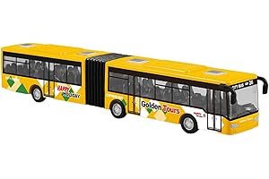 Fonowx Autobús Articulado de Aleación Con Retroceso - Juguete de Dos Piezas, Largo Retráctil, Fundido a Presión para Juego de Ro, Naranja