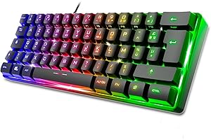 Spirit Of Gamer - Pro K2, Clavier Gamer Filaire Semi-Mecanique, Format Compact TKL 60%, 62 Touches Dont 24 Anti-Ghosting, Rétro-éclairage RGB Arc-en-Ciel, Hauteur réglable, Noir