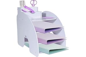 HMXLJJY Bac à courrier - Organiseur de documents A4 - Plateau de fichiers de bureau avec rangement empilable - Organiseur de papier de bureau avec porte-stylo (blanc)