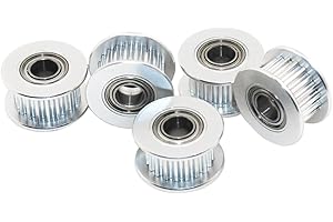Redrex 5Pcs 20 Teeth 5mm Bore GT2 Timing Idler Pulley for 3D Printer 6mm Width Timing Belt