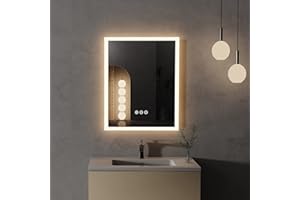 LUVODI Miroir Salle De Bain LED: Miroir Mural avec Éclairage Étanche 50x40cm Miroir Lumineux Interrupteur Tactile 3 Températures de Couleur à Intensité Variable Antibuée IP65 Horizontal/Vertical
