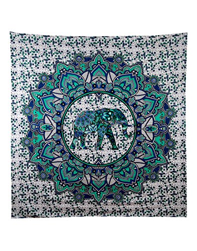 Hippie Mandala Wandbehang Boho Türkis Wand Dekoration indisch Elefant Blumen Tapisserie Groß Baumwolle Wandteppich Bohemien Dekor Tapisserie Von Rajrang - 3