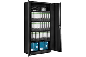 TecTake® Armario Archivador Oficina en Acero, Armario Exterior e Interior con Cerradura, Armario Multiusos con 2 Puertas, 4 Estantes Ajustables y 5 Alturas, Fácil Montaje, 180x80x40 cm - Negro/Negro