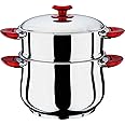 Hascevher Stainless Steel Steamer Belly shape Cous Pot with Red Handle | Steamer Cookware Red Handle (28 CM)