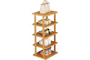 SHIENFIR Vertical Shoe Rack, 5/7/8 Tiers Tall Narrow Organizer for Small Spaces, Stylish Wooden Shoe Storage Stand for Entryway Corner Doorway, Space Saving Shelf Tower (S-5 tiers)