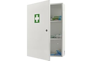 safes uk Medical 2 Medicine Storage Cabinet Shelves Wall Mounted Extra Large First Aid Lockable Metal Case for Bathroom Secure Box Locker with Child-Proof Lock Home or Office White