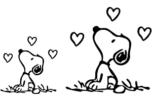 NEWTEAM Sticker Snoopy avec cœurs, Peanuts, chien, idéal pour voiture, moto, scooter, camion, PC, portable, Comics Decal, en vinyle de haute qualité, noir