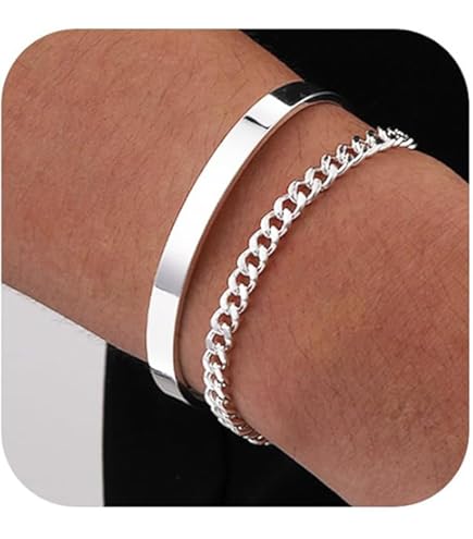 Bracciali Uomo Acciaio Inossidabile Meemion - Set 2 Pezzi Argento, Cubano 21cm, Regalo Per Papà, Marito, Fratello - Foto 7