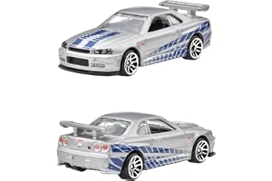 Hot Wheels Fast and Furious Brian O'Conner Auto Nissan Skyline GT-R (BNR34) modell The Cast skala 1:64 – längd 7 cm – JBY31