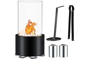 LGMCF Portable Tabletop Bioethanol Fireplace, Black Burning Bio Ethanol Ventless Fireplace, Table Top Fire Pit with Cylindrical Glass for Home Kitchen Living Room Garden Balcony Parties