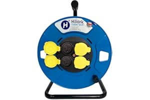 HILARK CABLE TECH HILARK Enrouleur de câble vide Standard S, tambour vide avec prises, Garantie 3 ans (50 mètres, Noir, Bleu)