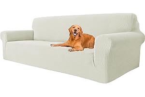 YSTELLAA Copridivano 4 Posti con Braccioli, Copridivani per Divani Elasticizzato e Lavabili, Copri Divano AntiGraffio per Cani e Domestici (Naturale,Divano Larghezza 233cm-293cm)