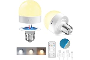 TobeBright Bombilla Recargable USB-C con Mando Casquillo E27, 3 Temperaturas de Color Regulables Bombilla Bateria Recargable con Imán para Iluminación de Emergencia, Camping y Noch(2 Unidades)
