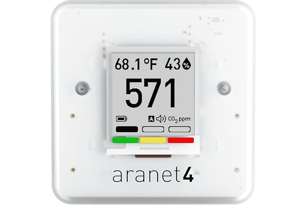Aranet4 Home: Wireless Indoor Air Quality Monitor for Home, Office or School CO2, Temperature, Humidity and More Portable, Battery Powered, E-Ink Screen, App for Configuration & Data History