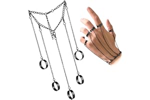 Snowtain Pulsera con Anillo de Punk, Cadena de Dedos, Pulsera de Anillo en Capas, Gótico Set para Hombres y Mujeres (Negro)