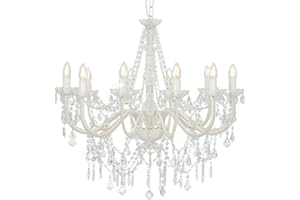 ‎VIDAXL vidaXL Chandelier with Beads Ceiling Light Crystal Chandelier Pendant Lamp Pendant Lamp White 12 x E14 Sockets